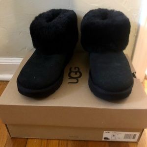 Black classic mini fluff UGG booties-new in box
